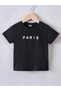 Paris Written Children's Cotton T-Shirt - Black Printed Girls' Boys' Summer Crew Neck T-Shirt