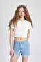 Normal Waist Folded Leg Jean Shorts A1959Ax25Sm - 3