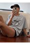 Bowknot Single Jersey T-Shirt - Grey Printed Oversized Crew Neck Short Sleeve T-Shirt - 3