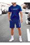 New York Stripe T-Shirt Shorts - Saxs Top and Bottom Combination Shorts T-Shirt Set Printed Oversize Crew Neck
