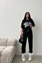 Chicago T-Shirt Sweatpants Jogger- Black Printed Bottom Top Tracksuit Set Oversize Crew Neck - 2