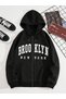 Brooklyn New York Cardigan - Black Printed Oversize Hoodie