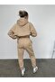 Ellore Australia Tracksuit Set Sweatshirt Jogger - Beige Printed Oversize Hooded Hooded - 3