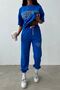 تي شيرت Sweatpants Jogger - طقم بدلة رياضية علوية سفلية مطبوعة باللون الأزرق مقاس كبير بياقة دائرية - 3