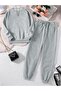 Unprinted Straight Tracksuit Set Sweatshirt Jogger - Gray Oversize Raised Crew Neck