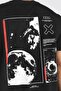 Space X Single Jersey T-Shirt - Black Printed Oversize Crew Neck Short Sleeve T-Shirt - 3