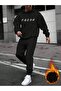 طقم بدلة رياضية جديدة سويت شيرت Jogger - غطاء رأس مطبوع باللون الأسود - 3