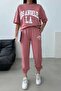 Los Angeles T-shirt Sweatpants Jogger- Pink Printed Bottom Top Tracksuit Set Oversize Crew Neck