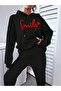 طقم بدلة رياضية Smile Sweatshirt Jogger - غطاء رأس كبير الحجم مطبوع باللون الأسود - 5