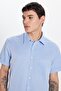 Men's Regular Fit Classic Cut Short Sleeve Cotton Single Pocket Dobby Blue Shirt
