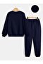 Los Angeles Handwritten Tracksuit Set Sweatshirt Jogger - Navy Blue Printed Oversize Crew Neck - 2