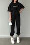 Thatssofetch تي شيرت Sweatpants Jogger - طباعة سوداء أسفل أعلى Sweatpants مجموعة كبيرة الحجم دراجة ياك - 2