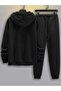 طقم بدلة رياضية Paris Summer Sweatshirt Jogger - غطاء رأس كبير الحجم مطبوع باللون الأسود - 2