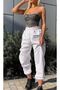 Feelings Sweatpants Jogger - White Printed Rubber Leg High Waist - 3