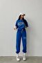 تي شيرت Sweatpants Jogger - طقم بدلة رياضية علوية سفلية مطبوعة باللون الأزرق مقاس كبير بياقة دائرية - 2
