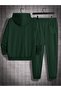 New York U.S.A Tracksuit Set Sweatshirt Jogger - Green Printed Oversize Ribbed Hoodie - 2
