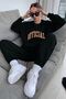 Official Tracksuit Set Sweatshirt Jogger - Black Printed Oversize Raised Crew Neck