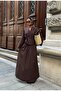 Poplin Fabric Side Tie Brown Shirt Skirt Double Set - 3
