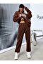 Los Angeles Tracksuit Set Sweatshirt Jogger - Brown Printed Oversize Ribbed Crew Neck - 4