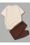 Beach T-Shirt Sweatpants Jogger - Beige T-Shirt Brown Bottom Sweatpants Set Oversize Crew Neck - 3