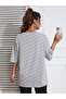 Floral Pattern T-Shirt - Gray Printed Oversize Crew Neck Short Sleeve T-Shirt - 4