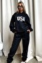 USA Tracksuit Set Sweatshirt Jogger - Black Printed Oversize Hoodie - 3