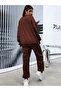 Los Angeles Tracksuit Set Sweatshirt Jogger - Brown Printed Oversize Ribbed Crew Neck - 6