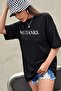 No Thanks T-shirt - Black Printed Oversize Crew Neck Short Sleeve T-Shirt
