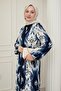 Ethnic Pattern Navy Blue Viscose Dress with Punt on the Front - 3