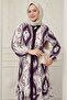 Ethnic Pattern Purple Viscose Dress with Punt on the Front - 2