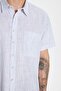 Men's Regular Fit Classic Cut Oversized 100% Cotton Short Sleeve Linen Texture Single Pocket Striped Shirt - 3