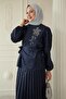 Navy Blue Leopard Print Jacquard Skirt Set - 2