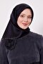 وشاح حريري من نسيج التويل المرقط باللون الأسود - 4