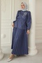Leopard Patterned Jacquard Skirt Indigo Suit - 3