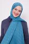 Petrol Blue Square Pattern Blue Jacquard Shawl - 3