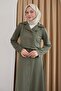 Khaki Double Suit with Buttoned Skirt - 2