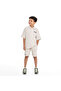 Boys' Jacquard Set – Beige 2-Piece Outfit with Patch Polo T-shirt and Shorts