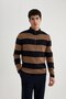 Slim Fit Slim Fit Striped Stand Collar Zippered Knitwear Sweater Y1577Az23Wn - 3