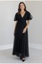 Women's Balloon Sleeve Buttoned Maxi Long Evening Dress - Black - 4