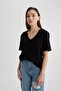 Regular Fit V-Neck Cotton Basic Short Sleeve T-Shirt M9545Az24Sp - 3