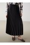 Lcwaikiki Classic Black Elastic Waist Satin Women's Pleated Skirt - 4