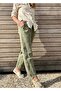 Stitching Details Dirty Sewing Linen Trousers -Comfortable - 100% Cotton Linen Woven Khaki Color