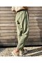 Stitching Details Dirty Sewing Linen Trousers -Comfortable - 100% Cotton Linen Woven Khaki Color - 4