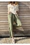 Stitching Details Dirty Sewing Linen Trousers -Comfortable - 100% Cotton Linen Woven Khaki Color - 3