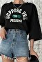 Suppose T-Shirt - Black Printed Oversize Crew Neck Short Sleeve Loose - 3