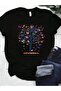 Butterfly Tree T-Shirt - Black Printed Oversize Crew Neck Short Sleeve Loose