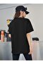 Airplane Logo T-Shirt - Black Printed Oversize Crew Neck Short Sleeve Loose Fit - 6