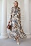 Serena Flower Pattern Pleated Cream Chiffon Dress - 4
