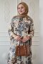 Serena Flower Pattern Pleated Cream Chiffon Dress - 3