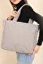 Gray U25 Canvas Fabric, 3 Compartments, Zippered, Side Pocket Detail, Strap, Hand, Arm and Shoulder Bag - 5